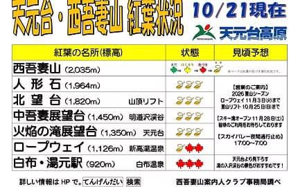天元台・西吾妻山「紅葉情報」10月21日現在