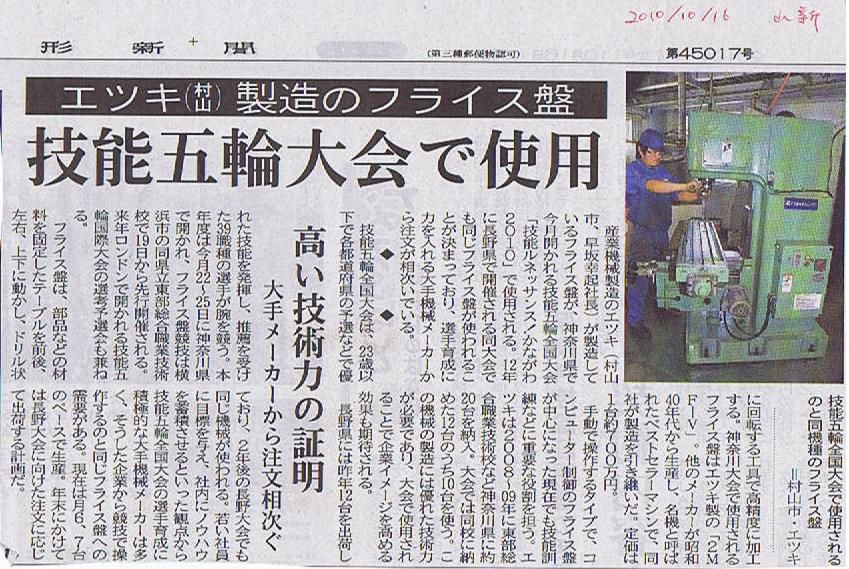 【元氣】エツキ製フライス盤がオリンピックへ