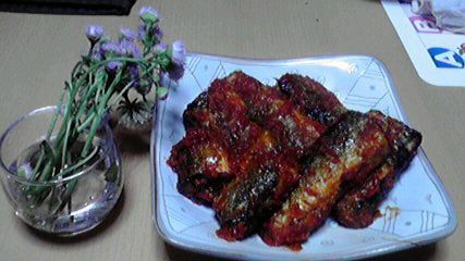 サンマのチリ炒